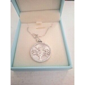 NIB Megachic Sparkly 925 Sterling Silver Tree Pendant and Chain Necklace